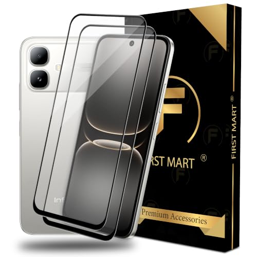 Image of FIRST MART Tempered Glass Screen Protector for Infinix Smart 20 - Full-Glue Screen Guard, 3D Edge to Edge, HD Clear, Bubble-Free, Case-Friendly, Black, Pack of 2