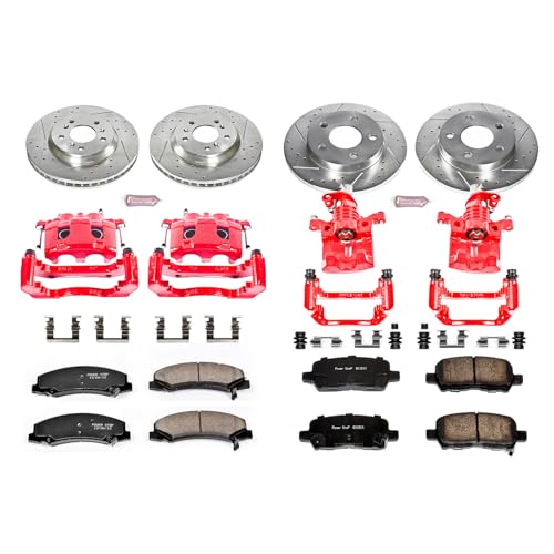 Image of PowerStop Front and Rear Brake Kit for Chevrolet Impala 2011-13 |Impala Limited 2014-16 - Carbon-Fiber Ceramic Brake Pads + Drilled & Slotted Rotors + Red Powder Coated Calipers, KC5504