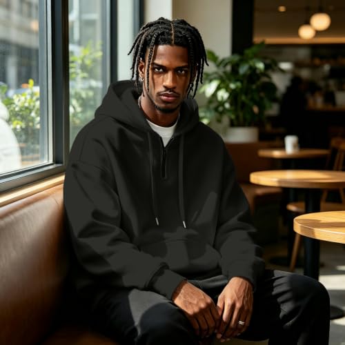 Hooded Sweatshirt Men Fleece Quarter Zip Hooded Hoodie Sweat Shirt — view 4