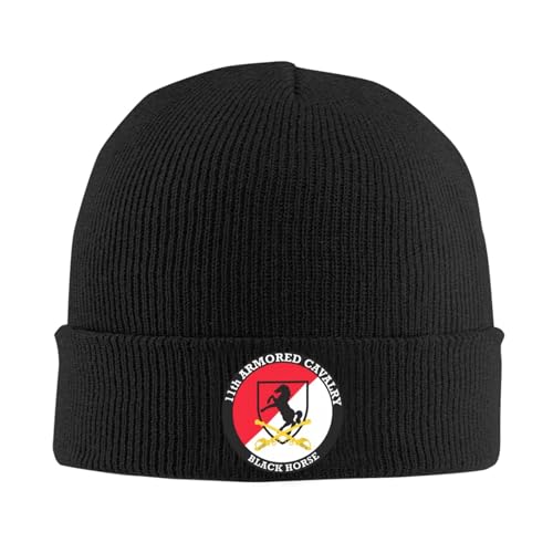 11th Armored Cavalry Regiment Black Horse Knitted Hat Winter Soft Warm Beanie Hats Black