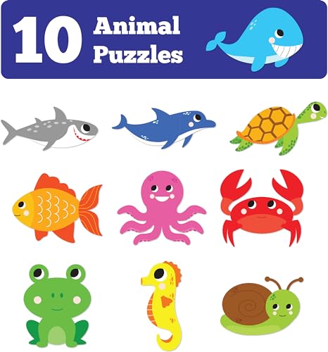 Image of Play Panda Magnetic Puzzles Aquatic Animals 10 in 1 with 10 Magnetic Puzzles,Write&Wipe Magnetic Board,50+ GK Facts,Sketch Pen&Duster-Make Beautiful Magnetic Animals-Educational Toy for 3+