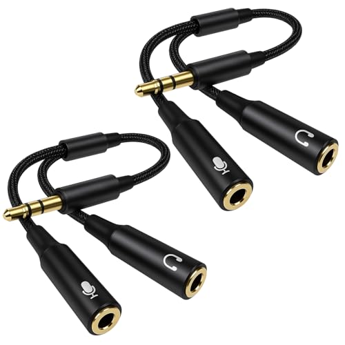 2PCS Adaptateur Micro Casque 3.5 mm, 35 cm, Câble Adaptateur en Y Mâle vers Double Femelle, Câble Splitter Jack 3.5 mm pour Casque et Micro, Double Prise...