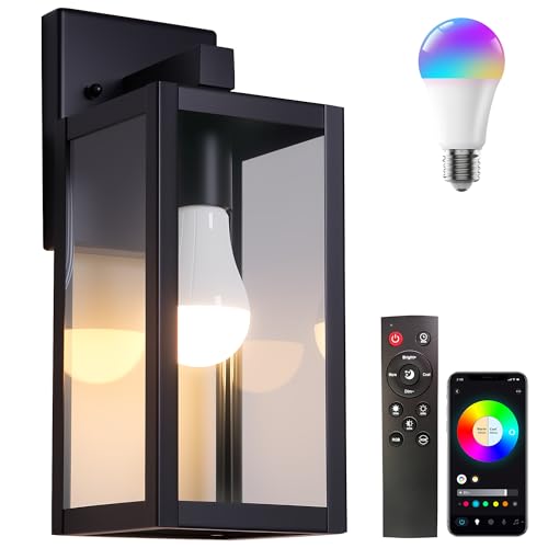 Kainozoic Outdoor Wall Light with Smart Bulb Exterior Lighting Fixtures Waterproof Porch Lights Outdoor Anti-Rust Wall Lantern with Clear Glass Outside Lights for House Front Door Sconce Light