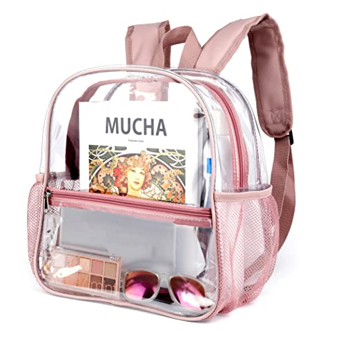 Image of Fomaris Clear Backpack Stadium Approved 12x6x12 - Clear Bag with Reinforced Straps, Durable PVC for Stadium Events, Sports, Festivals, Concerts, Games, Women - Rose Gold