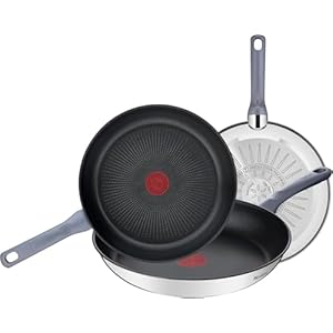 Tefal Daily Cook - Juego De Sartenes De 20/24/26 Cm, Apto Inducción, Antiadherente, Revestimiento Titanio, Thermo-Signal, Sin Pfoa, Apto Lavavajillas Y Horno, Acero Inoxidable