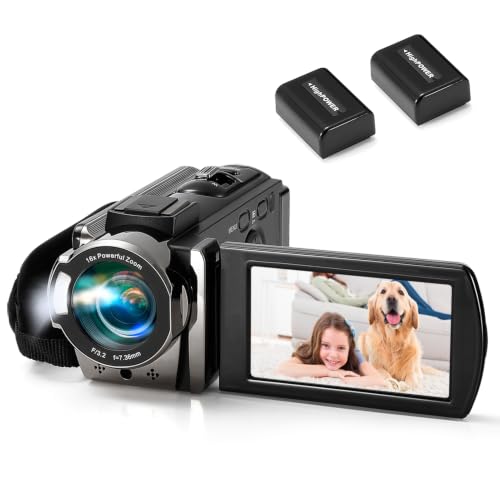 Image of Video Camera Retro Style, Vintage Camcorder 1080P 24MP with 2 Batteries