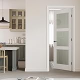 CRUTOP 30' x 80' Prehung Door 3-Lite Tempered Frosted Glass Slab Doors with Jamb Kit, Solid Core MDF Interior Door for Bathroom Pantry Laundry, Easy Assemble - Right Handed