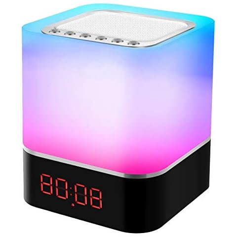 Porcyco Bedside Lamp with Alarm Clock Bluetooth Speaker, Night Light Bluetooth HiFi Speaker Dimmable RGB Color Changing LED Wireless Speaker Mood Light Support TF SD Card Best Gift Kids (New) Cover