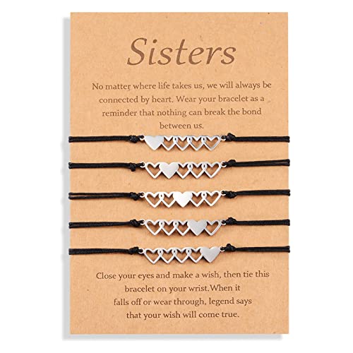 2/3/4/5 Pcs Sisters Best Friends Bracelet Friendship BFF Bestie Matching Heart Long Distance Bracelets Birthday Valentines Day Gifts for Women