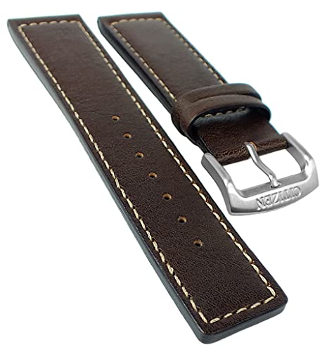 Citizen BM8470 - Correa de piel para reloj de pulsera, color marrón con pespuntes blancos, ancho de...