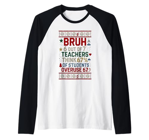 6 Out of 7 Teachers Funny Ugly Christmas Sweater 67 Raglan Baseball Tee