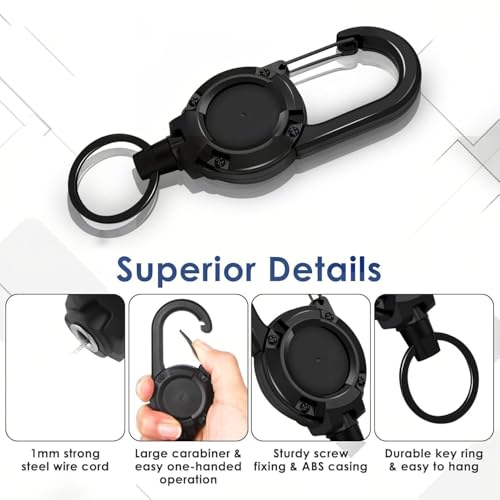 Image of Retractable Keychain 2 Pack with Carabiner Clip, Heavy Duty Badge Reel | Retractable Keychain with Carabiner Clip, Durable Badge Reel for Keys, ID Cards and Daily Use