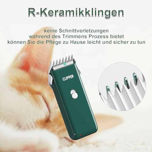 Profi Haarschneidemaschine für Hund Katze, Leise Hundeschermaschine mit Keramische Klinge, Elektrische Tierhaarschneidemaschine, IPX7 Wasserdicht (Grün)