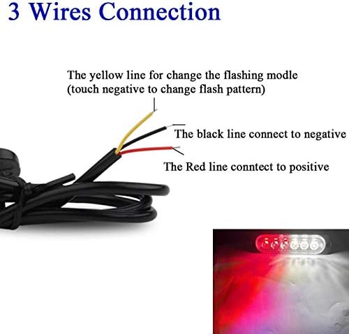 KaiDengZhe 4Pcs 6LED Red&White Led Light Head Emergency Beacon Hazard Warning Light Flash Caution Strobe Light Bar Surface Mount for Car Truck 12-24V