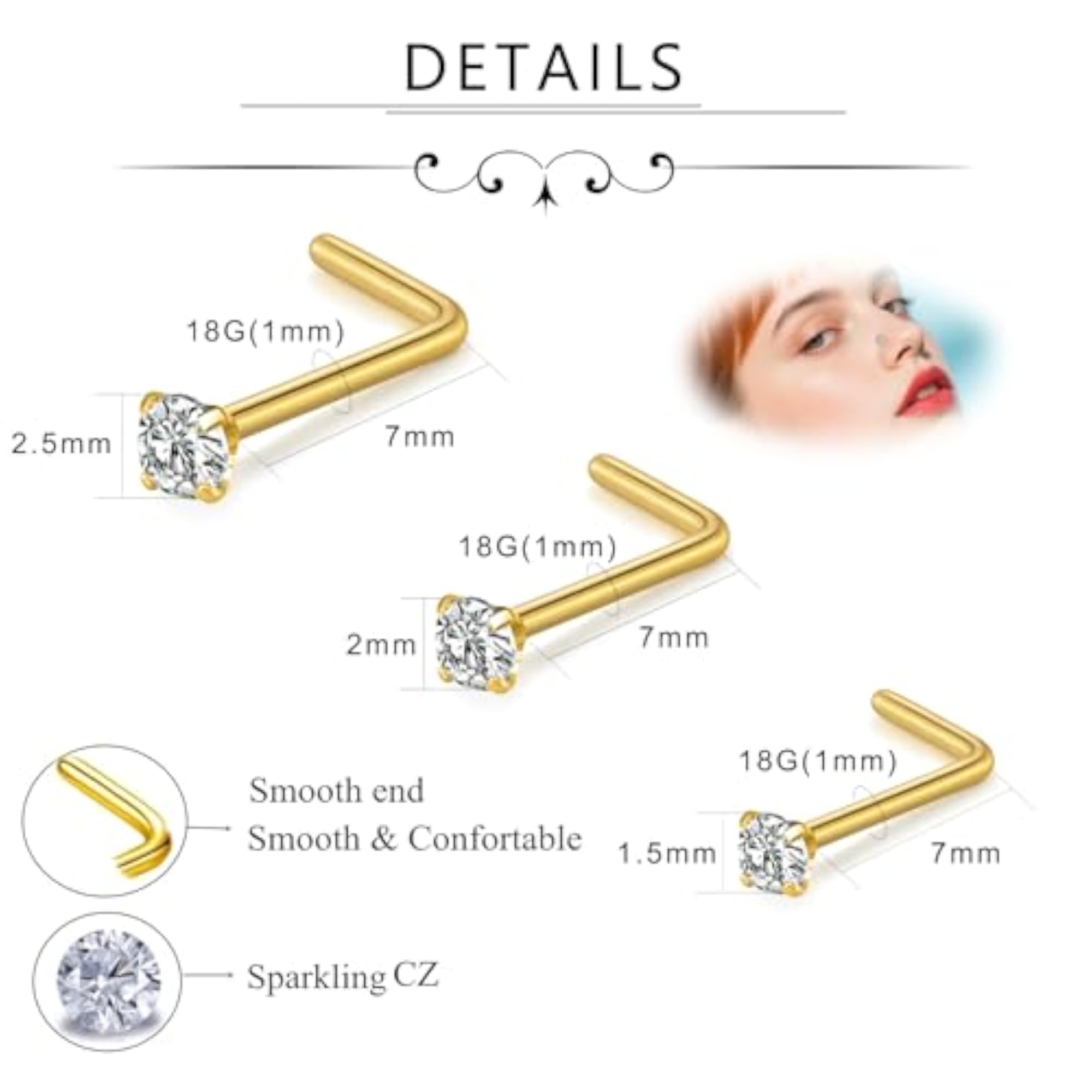 L Shaped Nose Studs Surgical Steel for Nostril Piercing