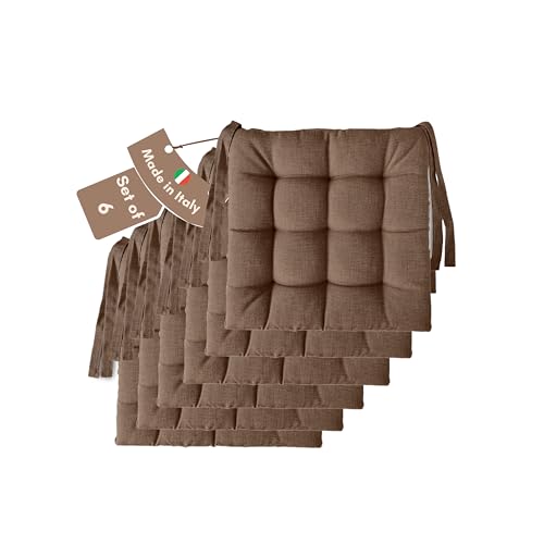 Il Tuo Artigiano Design Juego de 6 Cojines para sillas de Comedor Fabricados en Italia, Cojines para sillas de 40 x 40 cm, 6 cm de Grosor, Cojines Exterior Jardin, Cojines sillas Comedor (6, Marrón)