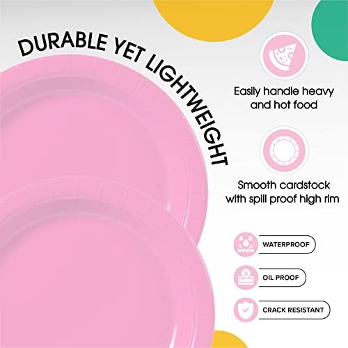 Pink Paper Plates 7 Inch 100 Count - Pink 7 Inch Paper Plates - Bulk Paper Plates Pink Disposable Plates - Great for Any Event - Disposable Cake Plates Paper Plate Pink - Exquisite — view 2