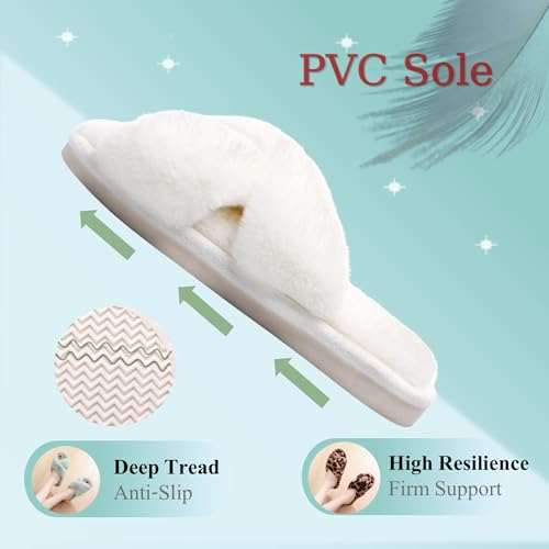 Crazy Lady Women's Fuzzy Fluffy Furry Fur Slippers Flip Flop Open Toe Cozy House Memory Foam Sandals Slides Soft Flat Comfy Anti-Slip Spa Indoor Outdoor Slip on3