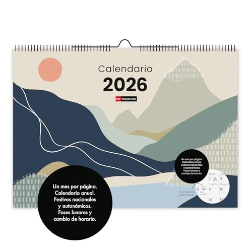 Miniatura 2 de Miquelrius - Calendario 2026 De Pared, Organizador Anual A3: 420 X 296 Mm, Con Espacio Para Anotar, Encuadernación Espiral Doble, Planificador 12 Meses, Español, Montañas