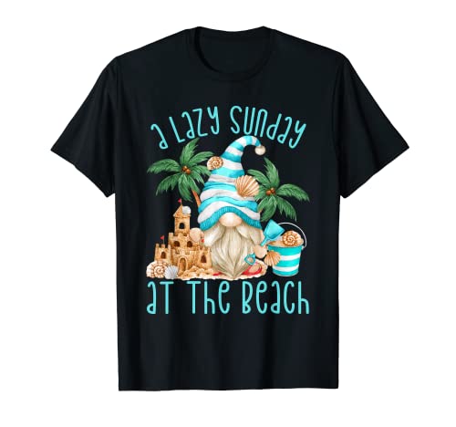 Lazy Sunday At The Beach Gnomo Per Uomini & Donne Divertente Estate Maglietta