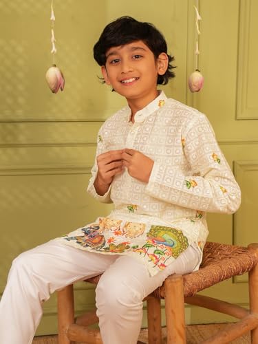 Image of AJ DEZINES Kurta Pajama For Kids Boys | Cotton Printed Chikankari Kurta Pyjama Set For Boys | Traditional & Festive Outfit | Party & Ethnic Wear | Stylish Kids Kurta Set