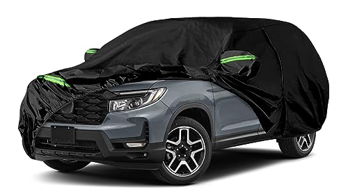 Image of Waterproof Car Cover Compatible with Honda Passport 2019-2025, Black 210T Inside Cotton Cover with Door Zippers for Snow Rain Dust Outdoor Protection