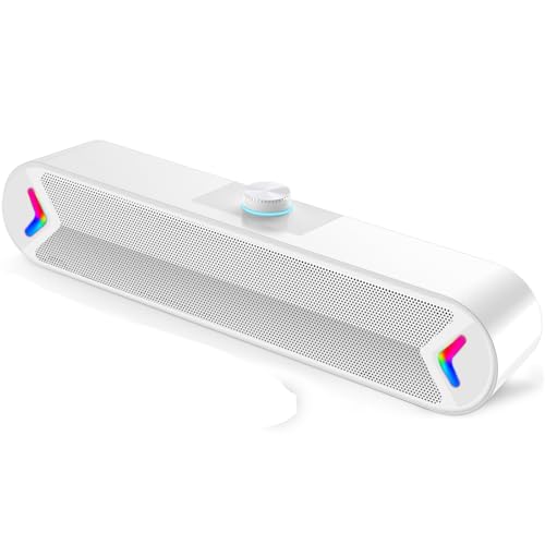 LENRUE Computer Speakers,Wired USB-Powered Sound-bar with 10W Stereo Sound for PC Desktop,Plug-n-Play (A39PRO /White)