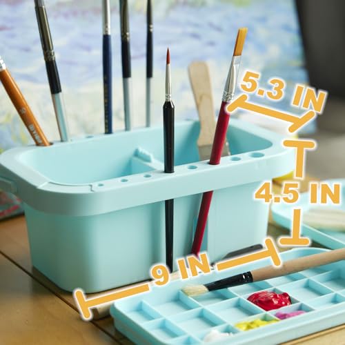 Image of SEVENY Paint Brush Cleaner, Holder & Organizer with Palette, Blue | Trays & Rinser Included, For Acrylic Paint, For Watercolor Paints, For Water-Based Paints