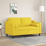 Mimdixy Sofá esquinero pequeño de 2 plazas con cojines decorativos amarillo claro 120 cm tela sofá cama para salón, apartamento pequeño