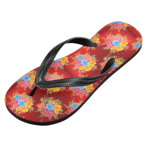 Floral Rose Red Flip Flops for Beach Thong Sandals Anti-slip Lightweight Beach Slippers for Travel Summer Outdoor2