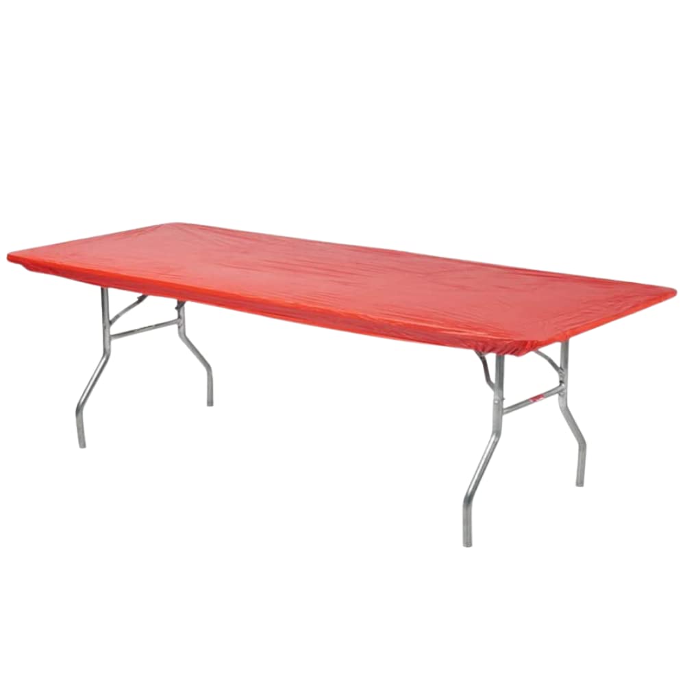 Kwik-Covers 10 Pack of Rectangular Plastic Table Covers - 6' Foot or 8' Foot Options - Indoor or Outdoor Fitted Table Covers (Table NOT Included) (Red, 30" x 96" (8' ft))