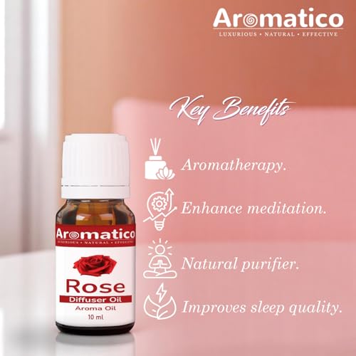 Image of AROMATICO Rose Diffuser Oil for Long-Lasting - Premium Home Fragrance Oil for Aromatherapy, Meditation & Concentration - Versatile Use in Diffusers, Air Fresheners - 10ml
