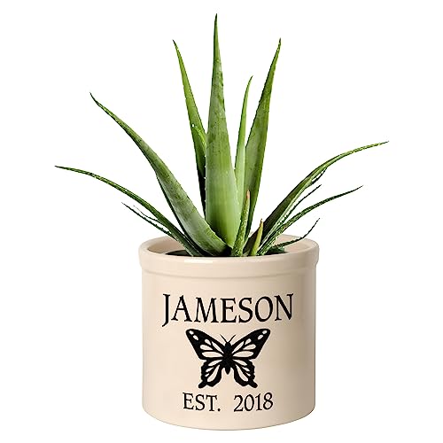 Whitehall 2548Bk Personalized Butterfly 2 Gallon Stoneware Crock With Ceramic Material In Black Color 9.75 X 9.75 X 9 #TOP2