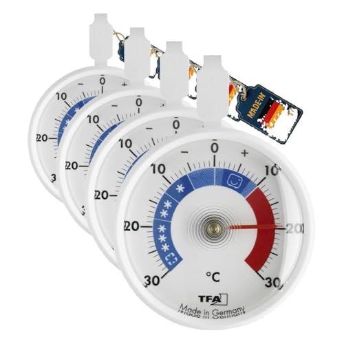 TFA Dostmann Termómetro de refrigeración analógico pequeño y práctico control para frigorífico o congelador (largo 72 x ancho 21 x alto 95 mm) (Paquete de 4)