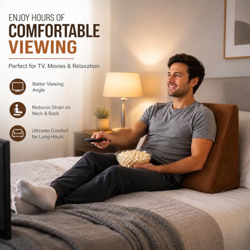 Image of Wedge Pillow for Bed | Back & Neck Support Pillow for Sleeping & Reading | Bed Wedge Pillow for Acid Reflux, Back Pain & Legs Elevation | Pregnancy Support Pillow with Comfortable Foam - Brown
