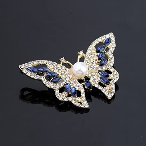 Image of FEELMEM Crystal Rhinestone Butterfly Brooch Pin Blue Color Butterfly Brooches for For Women Wedding /Banquet /Birthday Party