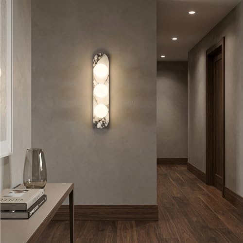 Image of Natural Marble Wall Sconces, 3-Light Alabaster Light, Hardwired Wall Light Fixtures, Modern Wall Mount Wall Lights for Dining Room Stairs Bedroom
