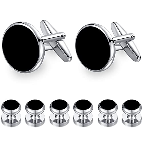 HONEY BEAR 6pcs Set Cufflinks and Studs Black Onyx for Men Shirts Tuxedo Gift by HONEY BEAR - Used condition - US$7.13