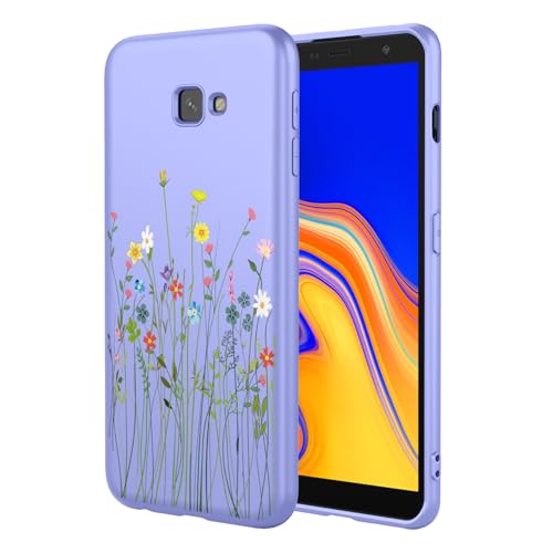 HTXWXJC Phone Case for Galaxy J4 Plus Case, Samsung J4 Prime Case, Galaxy J4 Core Case Shockproof Flexible Bumper TPU Soft Case Flower Pattern Phone Cover for Samsung Galaxy J4+ J4 Plus Purple Flower