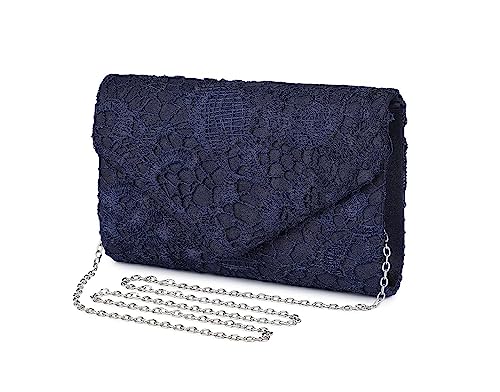 Image of Women Lace Evening Clutch Purse Floral Envelope Handbag Elegant Prom Wedding Party Bag