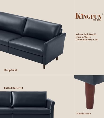 Image of Kingfun 2 Piece Faux Leather Sofa Set, Mid Century Modern Living Room Furniture Set with 3-Seater Sofa and Loveseat, Small Leather Couch with Solid Wood Frame for Bedroom and Office, Royal Blue