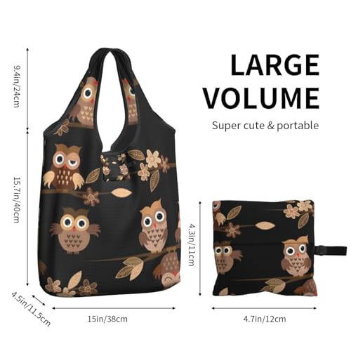 Sac de courses réutilisable pliable grand format motif hiboux marron