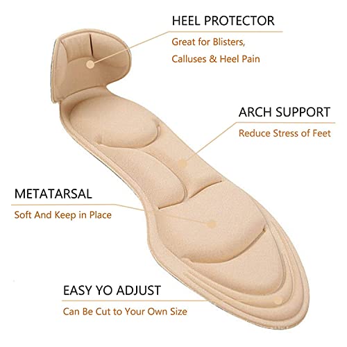 Image of Heel Cushion Inserts for Women - Soft Sponge Shoe Pads for Loose Shoes, Arch & Metatarsal Pain Relief, Comfort Insoles for High Heels (Fits Women 4.5-9.5, Beige)