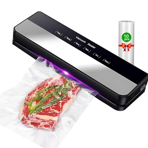Vacuum Sealer Uoexziyi 5-in-1 Food Sealer Machine with 65KPA Powerful Suction Dry and Moise Food Fresh Sealing Machine with 10 Vacuum Bags for Meat Vegetables Millet (Black)