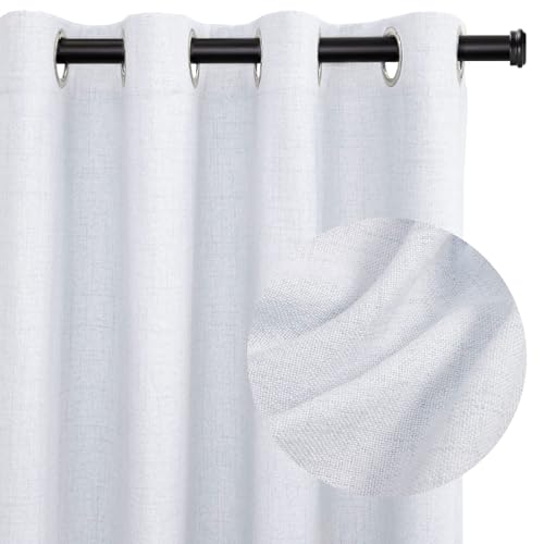 Image of Linen Textured Total Blackout Curtains 45 Inches Long, Greyish White | 100% Blackout Shield Grommet Blackout Curtains for Bedroom, Thermal Insulated Drapes for Living Room, 40 inchW x 45 inchL, 2 Panels
