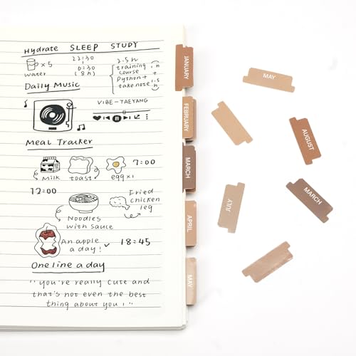 Lumintutu Laminated Planner Monthly Stickers,40 Adhesive Plan Tabs for Notebooks (2 Sets 12 Month Tabs and 16 Blank Tabs), Calendar Monthly Divider Set (Cappuccino)
