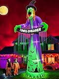 12 FT Giant Halloween Inflatables Witch Outdoor Decorations with LED Lights,Scary Witch Holds I Smell Children Banner Blow Up Halloween Decorations Outdoor Yard Garden Lawn Home with Stakes Tether