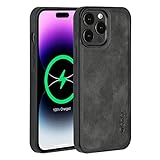 molzar GripBig Series iPhone 14 Pro Max Case with Faux Leather, Compatible with MagSafe Chargers & A