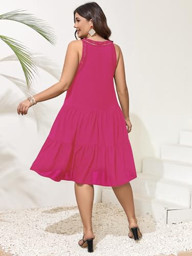 Image of SCOMCHIC Womens Plus Size Summer Hollow Out Halter Dresses Sleeveless A Line Tiered Swing Sundress Beach Vacation Mini Dress