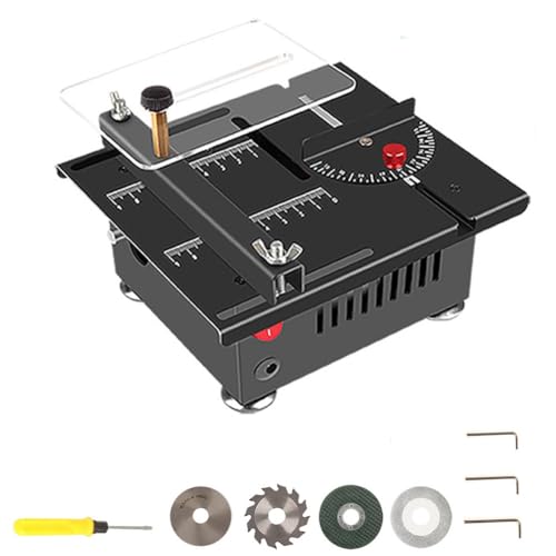 Mini sierra de mesa multifuncional, sierras eléctricas portátiles de escritorio for carpintería, sierra de banco pequeña con velocidad y ángulo ajustables, mini máquina de lijado de disco(Set B-Liftab
